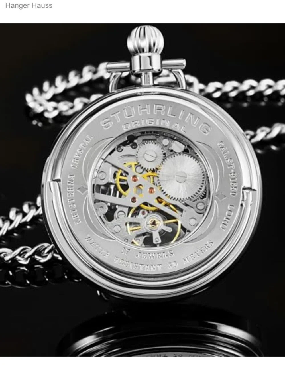 Men's Skeleton Pocket Watch Hand Wind Mechanical Movement Stainless Steel Chain